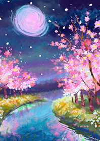 Beautiful night cherry blossoms#1088