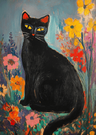 Night Cat and Flowers