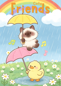 小貓與小鴨的雨中輕舞