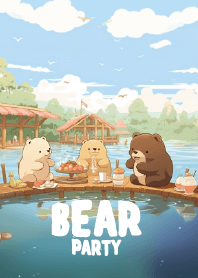 brown bears eat food in floating market