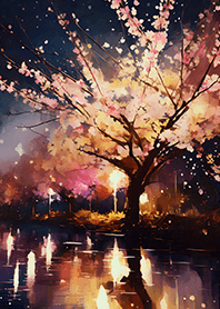 Beautiful night cherry blossoms#1817