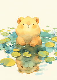 Baby capybara in the pond_Light blue JP