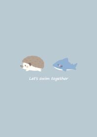 Hedgehog and Shark -blue gray- swim