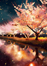 Beautiful night cherry blossoms#1099