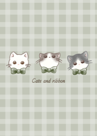 Cats and Ribbon -green- plaid