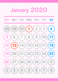 January 2020 calendar No,1-2