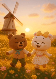 Golden Sunset Windmill Bears