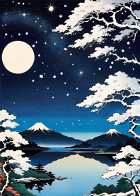 Starry sky, sea and lake, Ukiyo-e De45