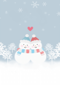 Happy snowman in love fulfillment.