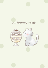 Cat and Autumn sweets -green- dot