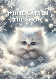 幻想的な雪景色と白い子猫