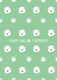 FLUFFY DOG AND FOOTPRINTS-GREEN-BEIGE