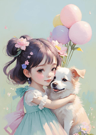 Little girl and dog   57CcE9