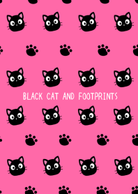 BLACK CAT AND FOOTPRINTSj-NEON RED-BLACK