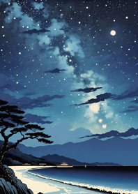 Starry sky, sea and lake, Ukiyo-e 1006
