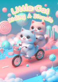 Little cat riding a bicycle