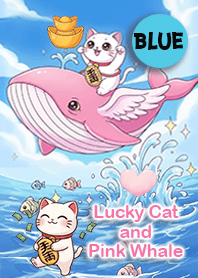 Lucky Cat and Pink Whale (Blue)