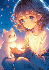 Glowing girl and cat
