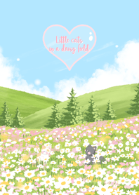 Little cats in a daisy field ( pink )