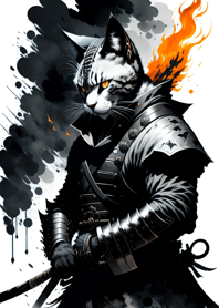 Ink wash cat samurai 415491