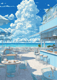 海洋白 藍天露台海邊咖啡館
