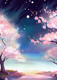 Beautiful night cherry blossoms#1386