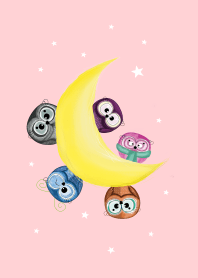 Cute Owl and Friends in the moon