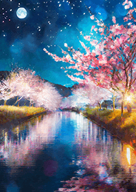Beautiful night cherry blossoms#1538