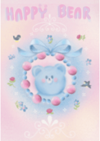Happy Bear Vintage Pink Blue Frame