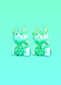 Two lucky lucky cat light blue