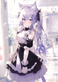 Cute purple haired cat girl maid