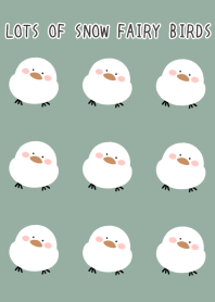 LOTS OF SNOW FAIRY BIRDS-DUSTY GREENj