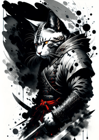 Ink wash cat samurai dA6f8E