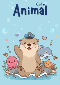 Cute Sea Otter Sailor & Dolphin