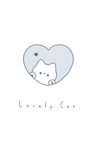 Cat in Heart(line)/blue gray white.
