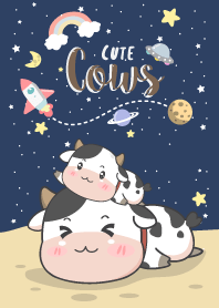 Cows cute. navy blue galaxy.