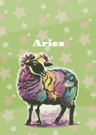 Aries constellation on moss green