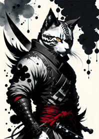 Ink wash cat samurai 35D5c0