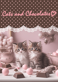 猫とチョコレート♡pink×Brown Polka dots