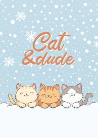 cat and dude on the snow