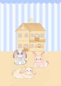 Cute Bunny & Sweet House (Blue)