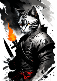 Ink wash cat samurai d391a9