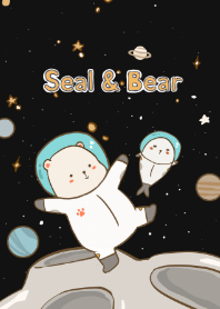 宇宙空間でシールとクマ