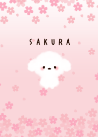 Sakura dan tema anjing putih.