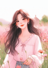 Minimal girl flower garden anime pink  3