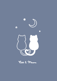Cat & Moon 2/blue gray & white.