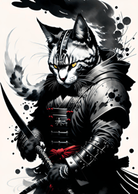 Ink wash cat samurai 69EF98