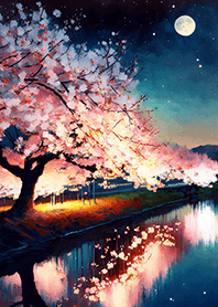 Beautiful night cherry blossoms#748