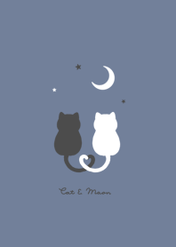 Cat & Moon /gray blue & white