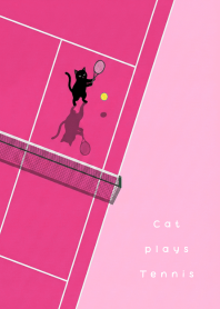 Black Cat Plays Tennis Pink Theme